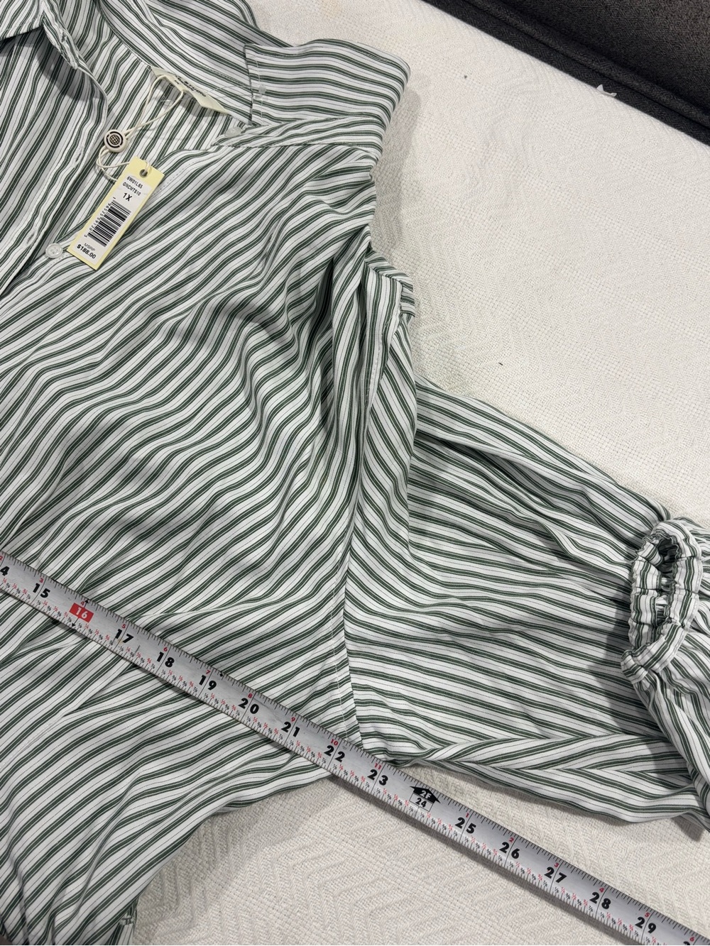 Max Studio White and Green Striped Long-Sleeve Midi Shirt Dress - Picture 5 of 9